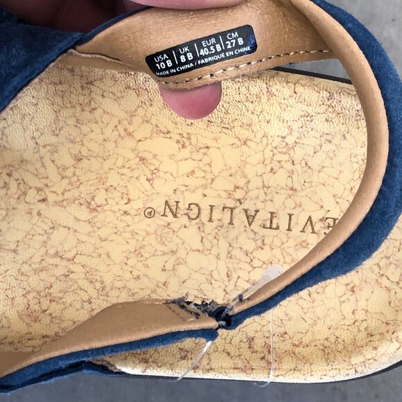 Revitalign Women’s 10 Blue Suede Comfort Sandals Orthotic Cork Footbed Slip-On - Picture 7 of 12